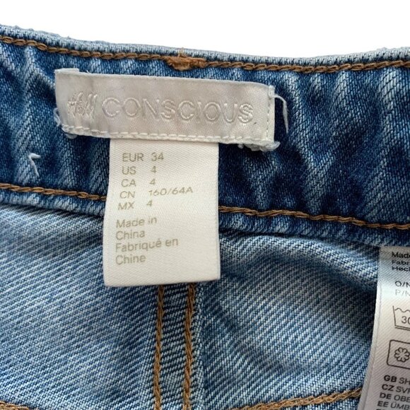 H&M Color Block Blue Denim Straight Leg 10” Rise Button Up Jeans Women’s Size 4 - Picture 4 of 12